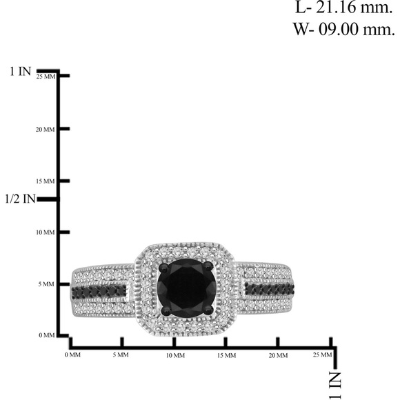 Sterling Silver 1 CTW Black and White Diamond Ring Size 6 - Picture 8 of 11